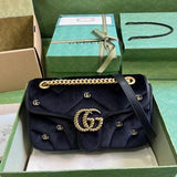 Gucci Women's Bag Top version 【**Original Cowhide】2023Autumn and Winter New Marmont Mamon Series Mini Backpack Chain Bag Medium Backpack Heart Bag Pairs G Rivet Embellished Velvet Marmon Bag Autumn and Winter Velvet Women's Bag446744443497