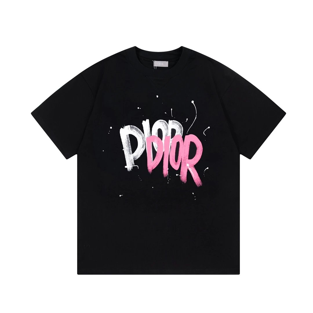 Dior T-shirt Chest Letter Graffiti Color Block Print logo round Neck Short Sleeve25ss New pure cotton T Unisex T-Shirt OS Drop Shoulder Loose Fit Base Shirt Top T-Shirt Short Sleeve