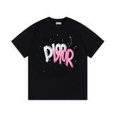 Dior T-shirt Chest Letter Graffiti Color Block Print logo round Neck Short Sleeve25ss New pure cotton T Unisex T-Shirt OS Drop Shoulder Loose Fit Base Shirt Top T-Shirt Short Sleeve