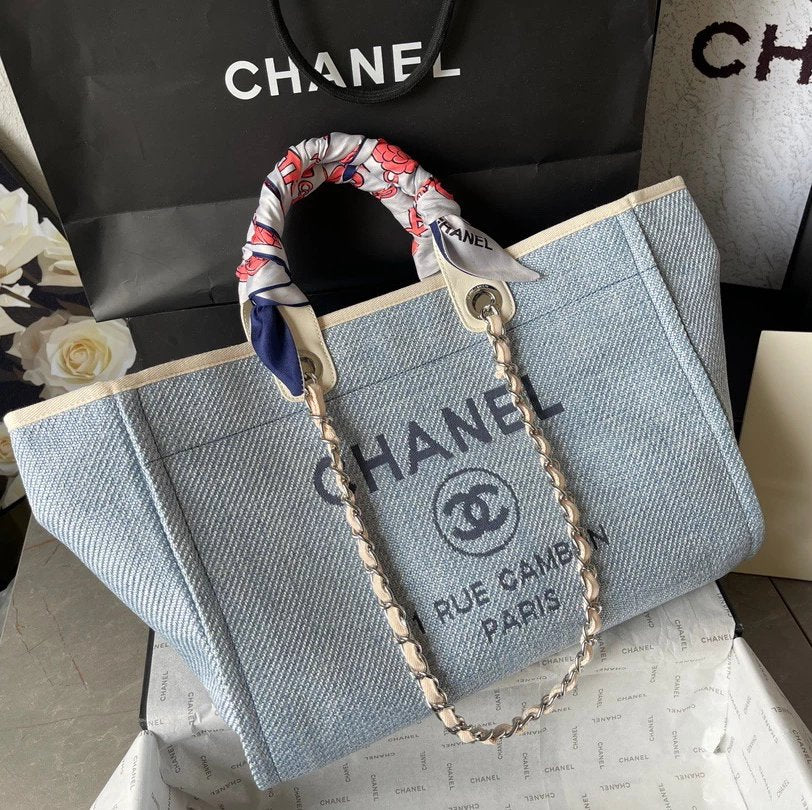 Chanel Women's Bag Top version 【**High-End Version】Early Spring New Color1Beach Denim Canvas Bag Classic Beach Bag Tote Bag Shopping Bag Handbag Mummy Bag Large Capacity Casual Women's Bag Large Beach Bag