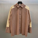 ‌Acne Studios Shirt Top Version Organic Cotton Plaid Contrast Color Patch Stitching Sleeves Casual Loose Flannel Long Sleeve Shirt
