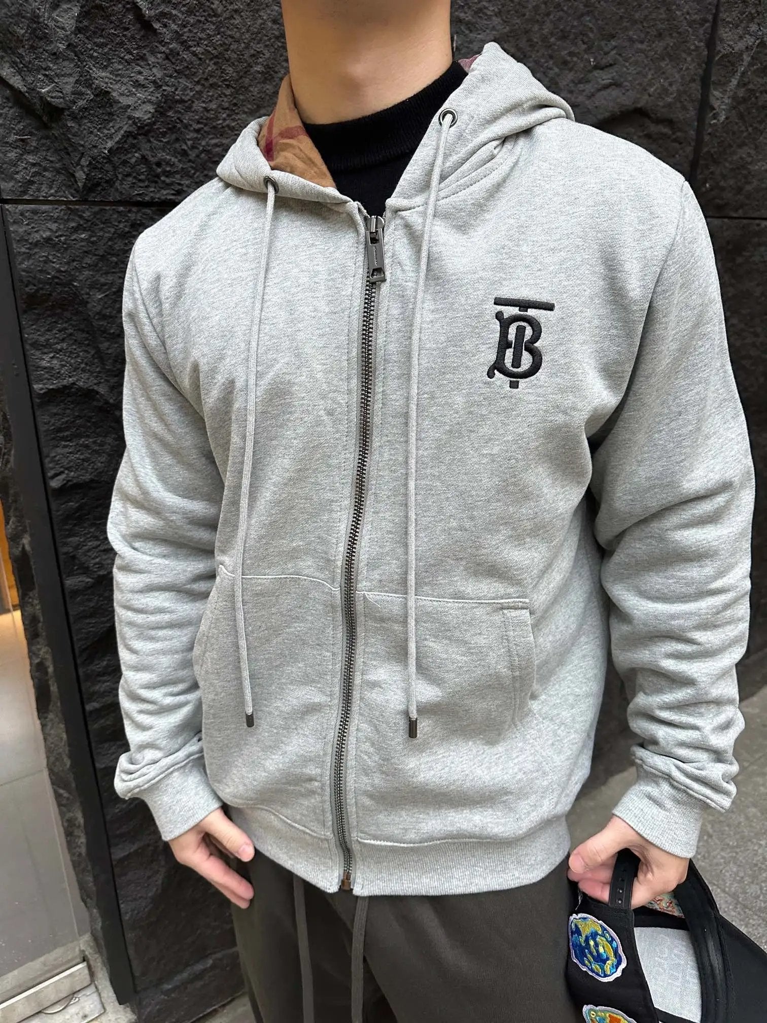 Burberry Hoodie Chest Logo Zip-Up Hoodie Sweatshirt Unisex Sports Casual OS Loose fit versatile style