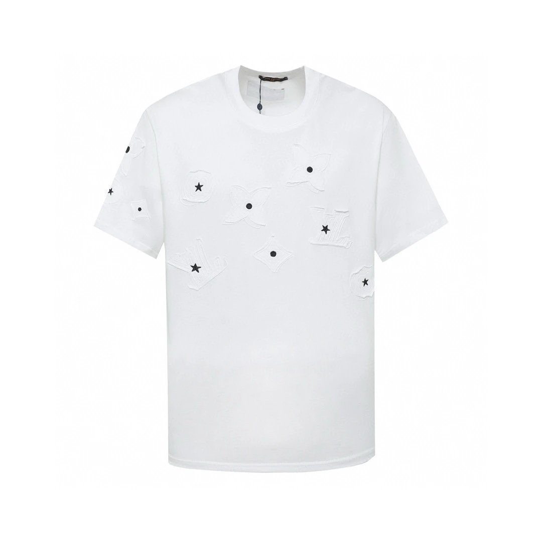 Louis Vuitton LV T-shirt Patch logo round Neck Short Sleeve25ss New Pure Cotton Unisex Style T T-shirt OS Loose Fit Base Shirt Short Sleeve T-Shirt Top