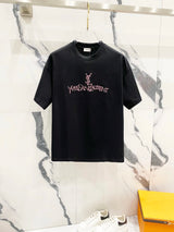 YSL T-shirt Chest Patchwork Letter Embroidery logo round Neck Short Sleeve25ss New pure cotton T Unisex T-Shirt OS Drop Shoulder Loose Fit Base Shirt Top T-Shirt Short Sleeve