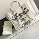 Chanel Women's Bag Top version 【Super Original Factory】Ohanel Home23P Shopping Bag Beach Bag Vertical Stripes23P Hot Sale of Elements Naini Goose Beach Bag Mummy Bag Shopping Bag Tote Bag Women's Bag Tote Shoulder Bag Handbag New Beach Bag Large38cm Mediu