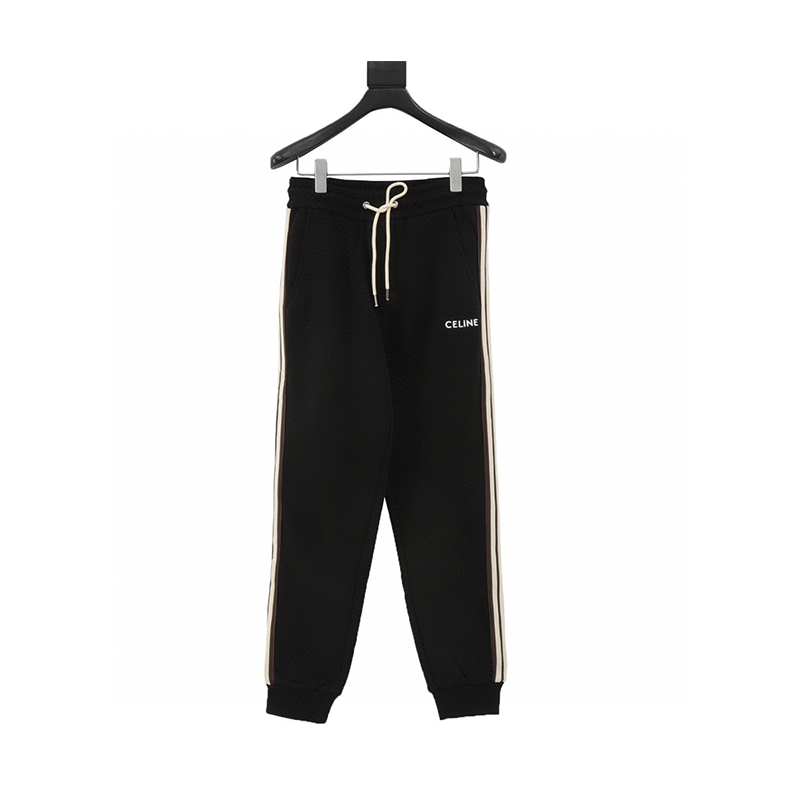 Celine Sweatpants Side Web Embroidery Logo Ankle-Tied Fleece-lined Trousers for Men and Women