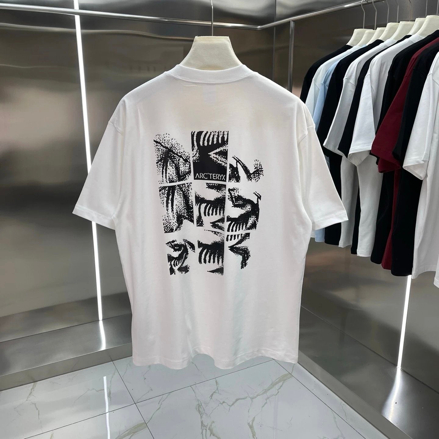 Arc'teryx T-shirt Back Nine-Grid Pattern Print logo round Neck Short Sleeve25ss New Pure Cotton Unisex Style T T-shirt OS Loose Fit Base Shirt Half Sleeve T-Shirt Top Half Sleeve