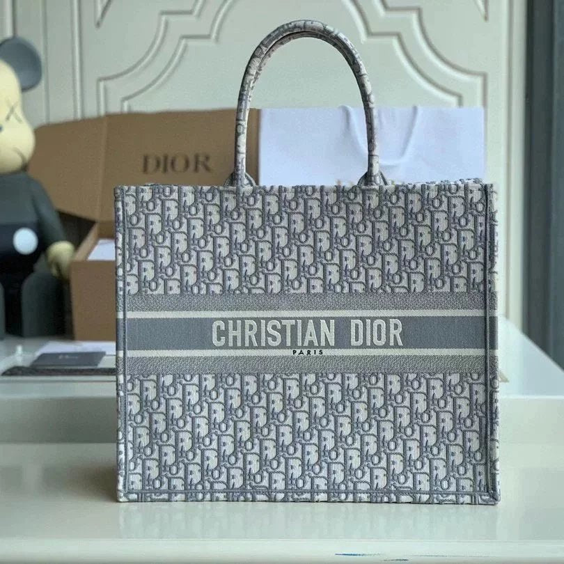 Dior Women's Bag Top version Same Style as Stars2023New Product BookTotemini Tote Bag Houndstooth Mini Small Sized Large Canvas Embroidered Shopping Bag Handbag Shoulder Bag Women's Bag