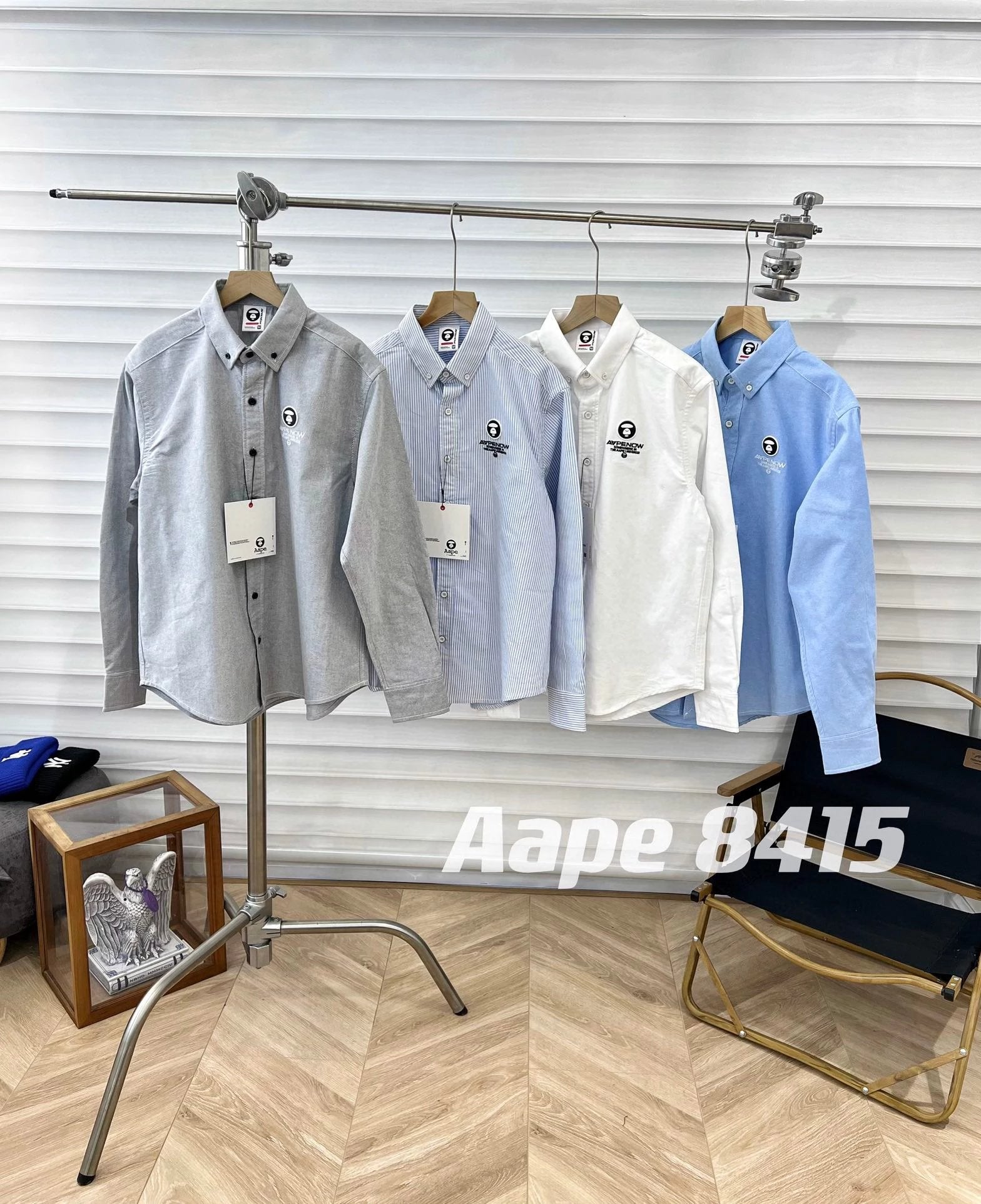 Bape Shirt Top Version Men's Spring and Summer Face Badge Letter Embroidery Solid Color Casual Long Sleeves Shirt