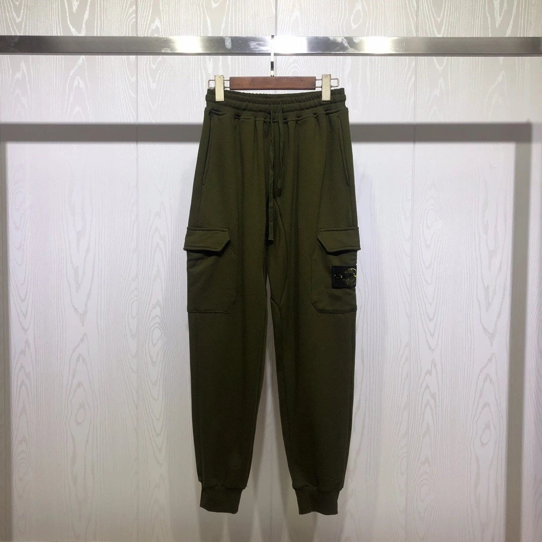 Stone Island Sweatpants Spring and Autumn New European and American Fashion Brand Side Seam Label Double Pocket Terry Drawstring Sweatpants Men and Women Same Style Loose Solid Color Casual Pants