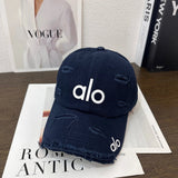 Alo Yoga Hat Classic Distressed Letters logo Baseball Cap Sunshade Sun Protection Duckbill Cap Large Head Circumference Slimming Face Curved Brim Versatile Sports Hat for Men and Women Couples Same Style