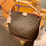 Louis Vuitton LV Women's Bag Top version Internet Hot Big Bag Presbyopic Women's Bag New Graceful Small Size Handbag Tote Bag Wide Shoulder Strap Handbag Shopping Bag Shoulder Bag Messenger Bag Mummy Bag M43700M43703
