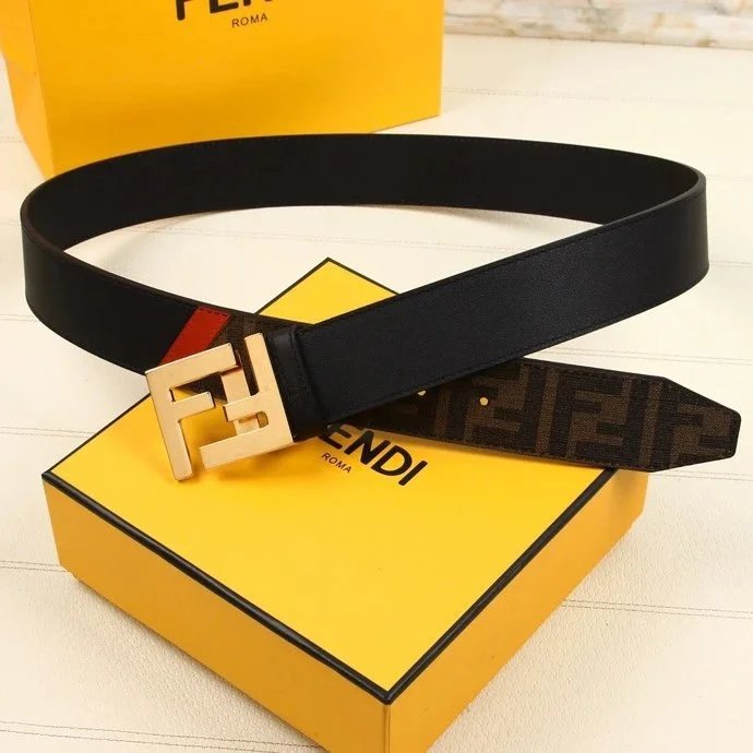 FENDI Belt Top version Belt Men's and Women's Belt Italy Imported Cowhide Leather Pure Original Leather Men's Belt Smooth Buckle Man's Belt f Home Belt3.8Centimeter Wide