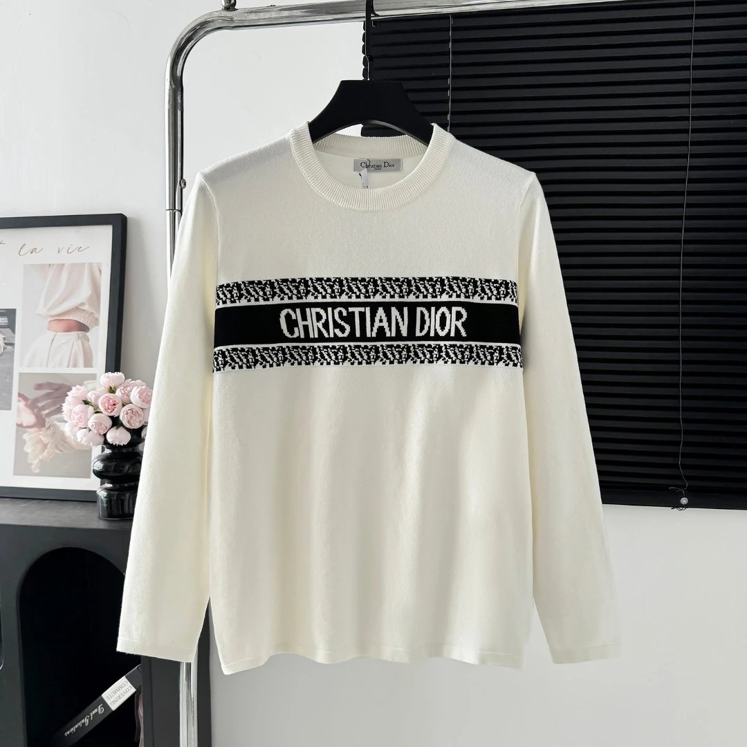 Dior Sweater Chest Jacquard logo round Neck Sweater25ss Spring New Thickened Long Sleeve Pullover Unisex OS Loose Fit Lazy Style Casual Outerwear Versatile Top