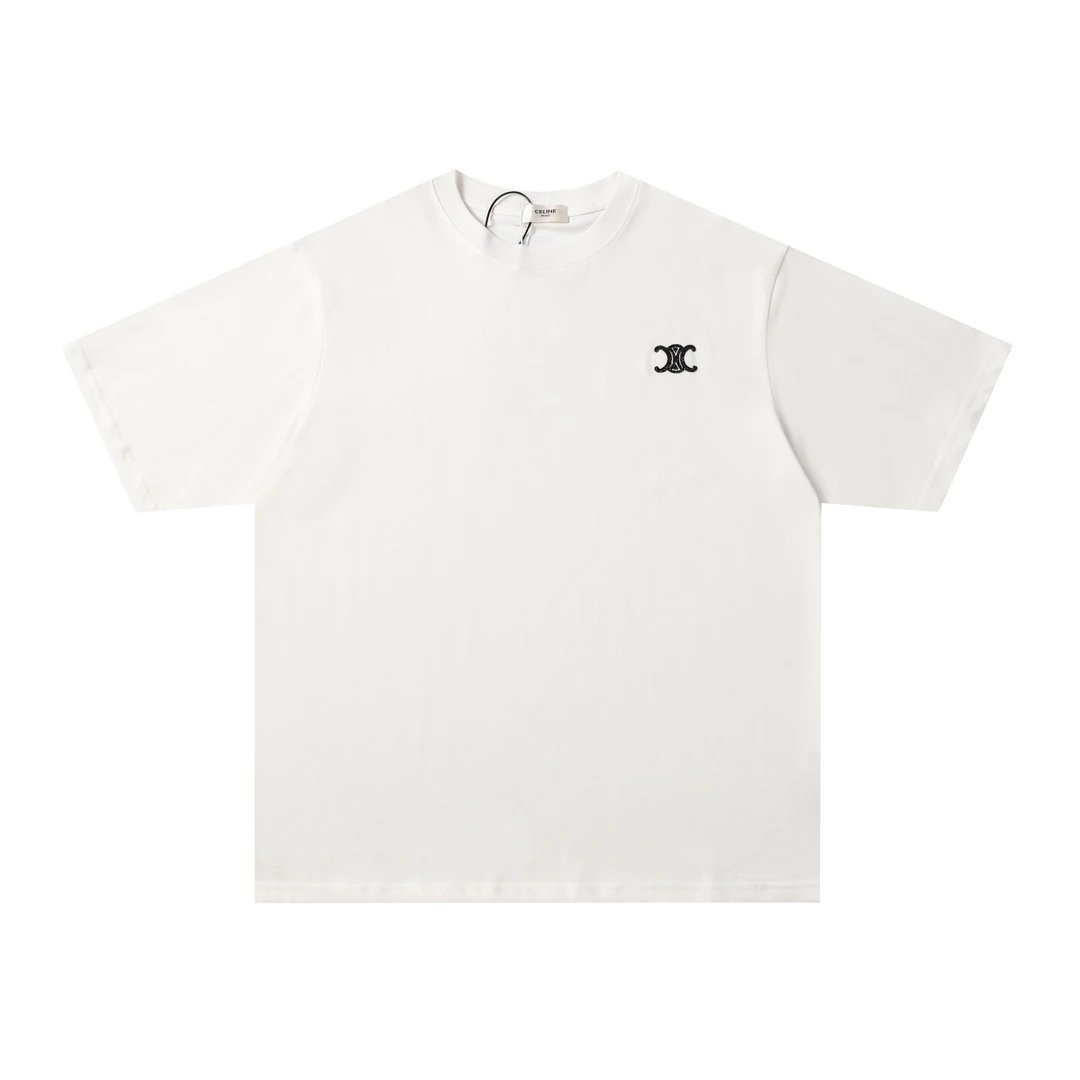 Celine T-shirt Arc de Triomphe Front Rhinestone Embellishment LOGO round Neck Short Sleeve25ss New pure cotton T Unisex T-Shirt OS Loose Fit Base Shirt G Home Top Half Sleeve T-Shirt