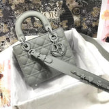 Dior Women's Bag Top version Bag Ladymini Three-Grid Frosted Diana Bag Matte Cowhide Handbag Women's Shoulder Messenger Bag