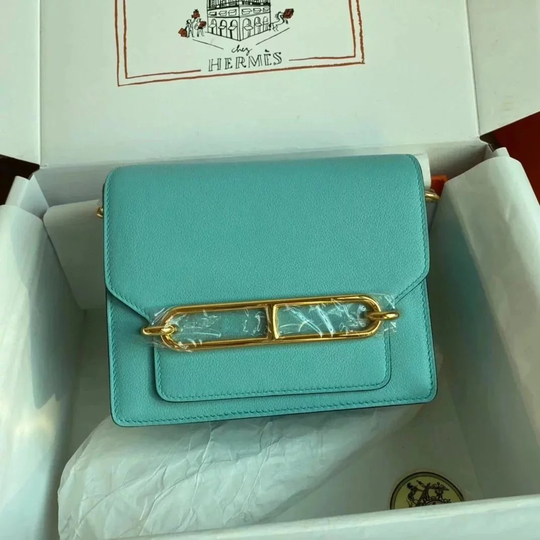 Hermes women's bag Top version Customized Real Shot Small Square Bag Pig Nose Bags Roulis19CMevercolor Leather Pig-Shaped Bun Gold Buckle Silver Buckle Flap Shoulder Messenger Bag Yang Mi Same Style Women Bag