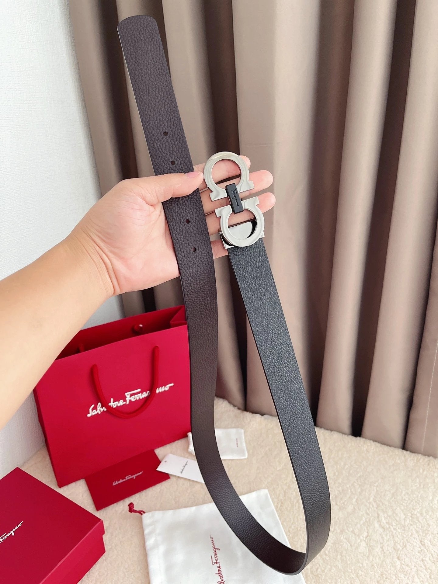 Ferragamo Belt Top version 【Counter Genuine Customization】Belt Men NFC Anti-Counterfeiting Surrogate Shopping Light Luxury Men's Leather Belt Vachette Clasp Business Casual Genuine Leather Replacement Belt Belt