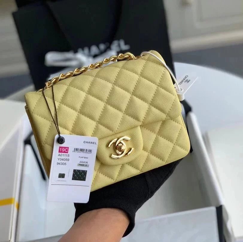 Chanel Women's Bag Top version Original Leather Surrogate Shopping Version New Bag Ch@ne1CF Fat Fang1115mini17cm Caviar Ball Grain Cowhide CF Sheepskin Mini Small Sized Flap Bag Shoulder Crossbody Chain Bag Lambskin Original Leather