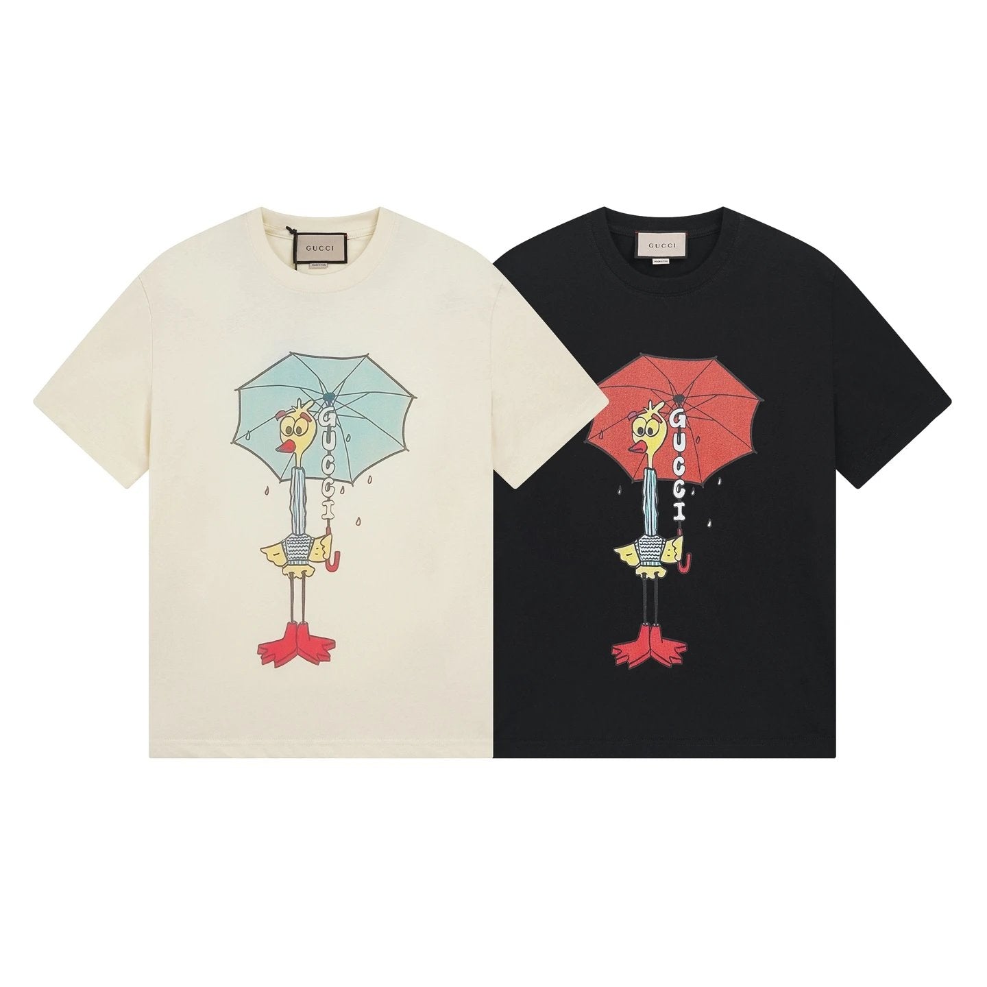 Gucci T-shirt Front Chest Chicken Support Umbrella Print logo round Neck Short Sleeve25ss New Pure Cotton Unisex Style T T-shirt OS Loose Fit Base Shirt Top Half Sleeve T-Shirt