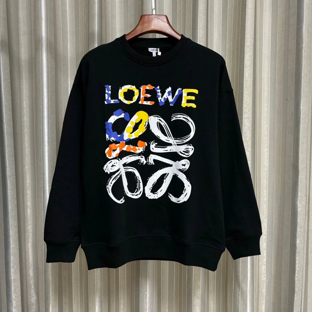LOEWE Hoodie logo Graffiti Print Crewneck Sweatshirt Long Sleeve Base Shirt Jacket Top Fashion Unisex Sports Casual Loose Fit Versatile Autumn Winter New Arrival