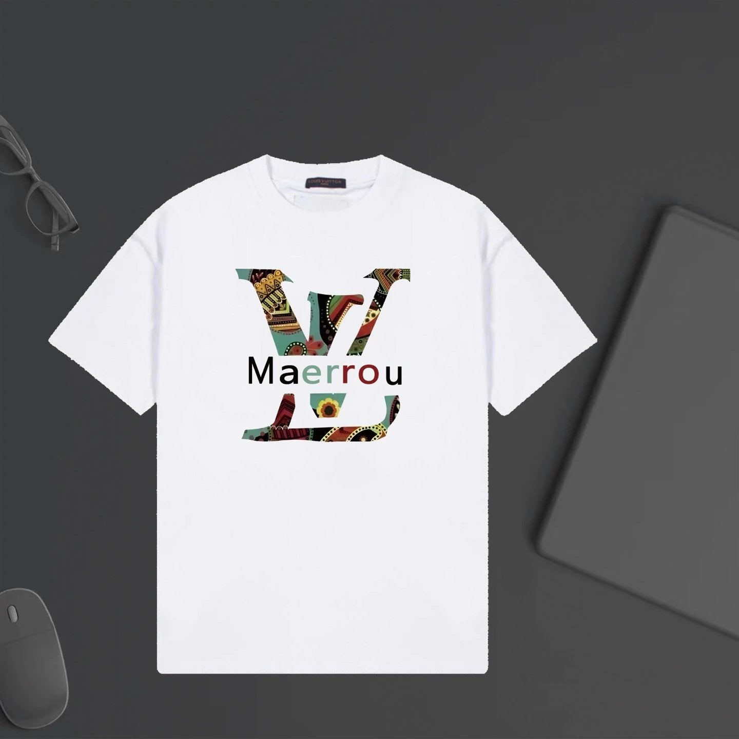 Louis Vuitton LV T-shirt Chest Patchwork Letter Print logo round Neck Short Sleeve25ss New pure cotton T Unisex T-Shirt OS Drop Shoulder Loose Fit Base Shirt Top T-Shirt Short Sleeve
