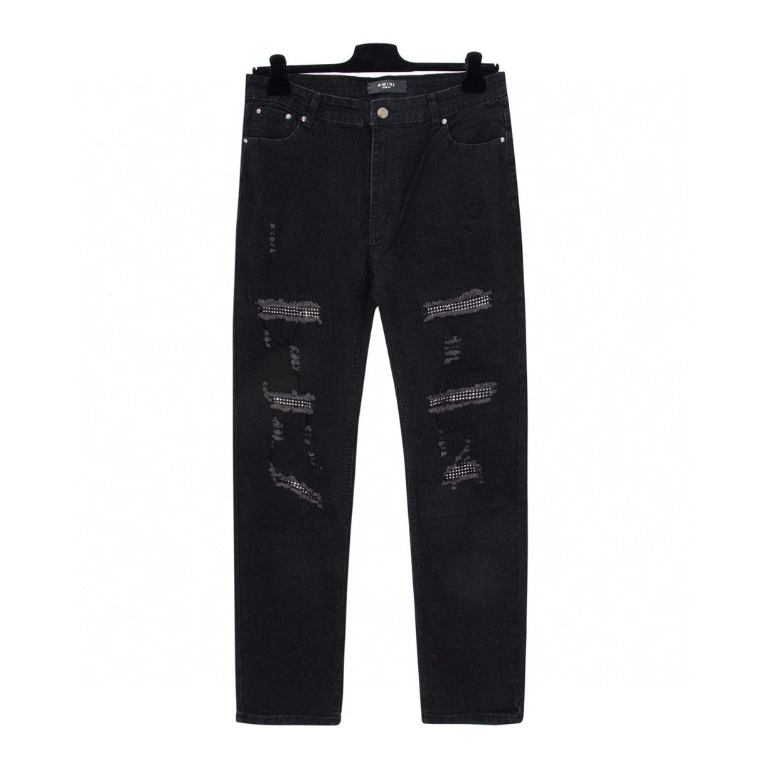 Amiri Jeans Front body diamond patch embellishment logo25ss Spring Summer New Straight Loose Slim Fit Jeans Unisex Long Pants