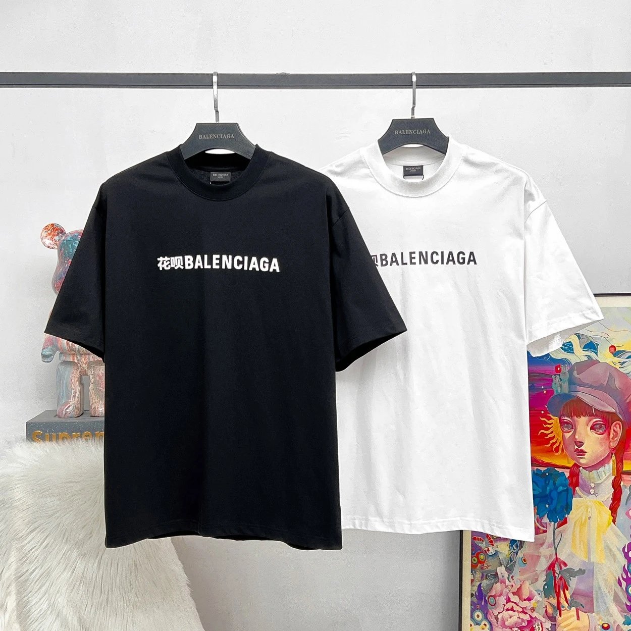 Balenciaga T-shirt Alipay Co-branded Huabei Installment Print logo round Neck Short Sleeve25ss New Pure Cotton Unisex Style T T-shirt OS Loose Fit Base Shirt Top Half Sleeve T-Shirt