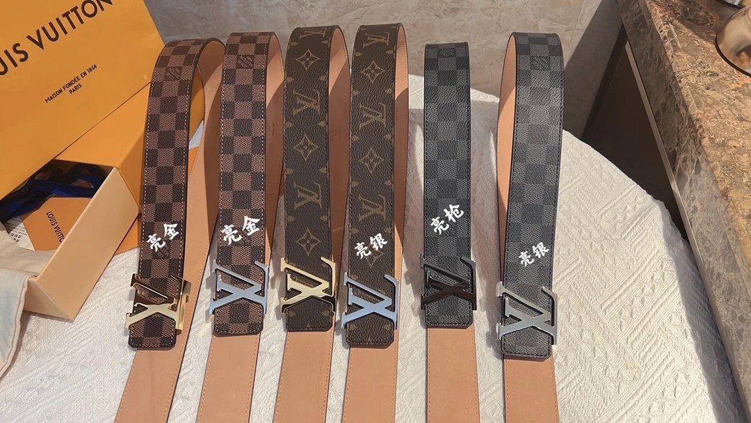 Louis Vuitton LV Belt Top version Counter Quality Original Order Belt Men's Classic All-Match Men's Leather Belt Casual Business Smooth Buckle Genuine Leather Belt Old Flower Plaid Chessboard Grid Pant Belt Belt Donkey Belt