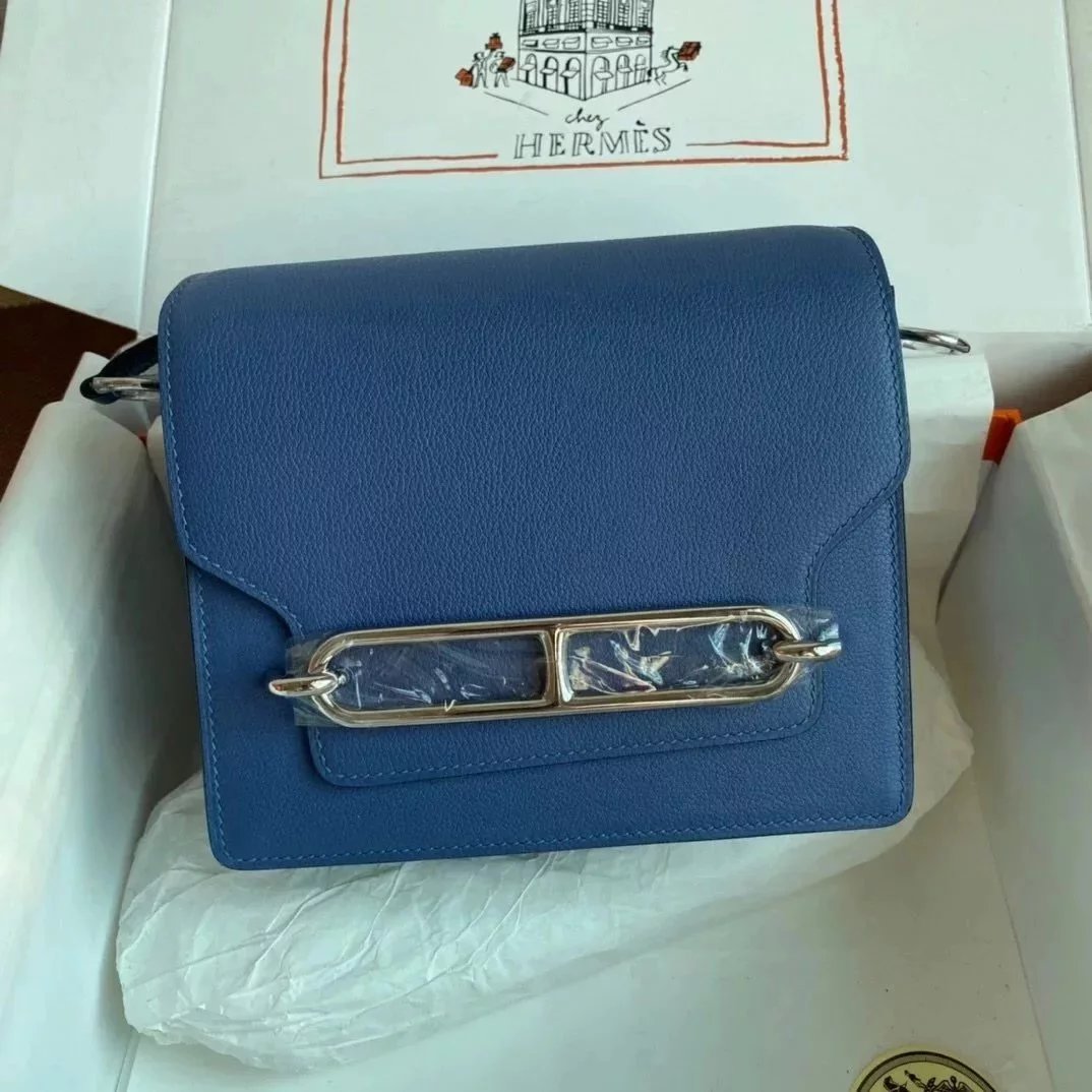 Hermes women's bag Top version Customized Real Shot Small Square Bag Pig Nose Bags Roulis19CMevercolor Leather Pig-Shaped Bun Gold Buckle Silver Buckle Flap Shoulder Messenger Bag Yang Mi Same Style Women Bag