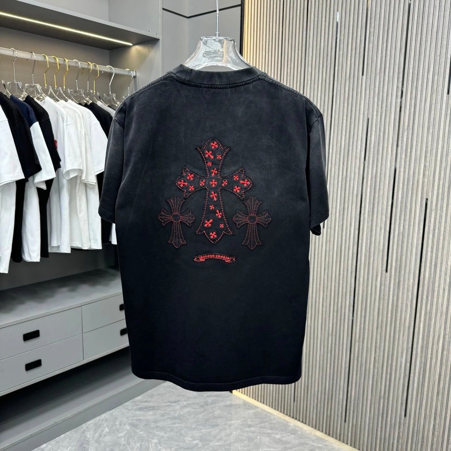 Chrome Hearts T-shirt Back Embroidery logo round Neck Short Sleeve25ss New Pure Cotton Unisex Style T Casual T-Shirt Base Layer Shirt OS Loose Fit Half Sleeve Top Plus Size