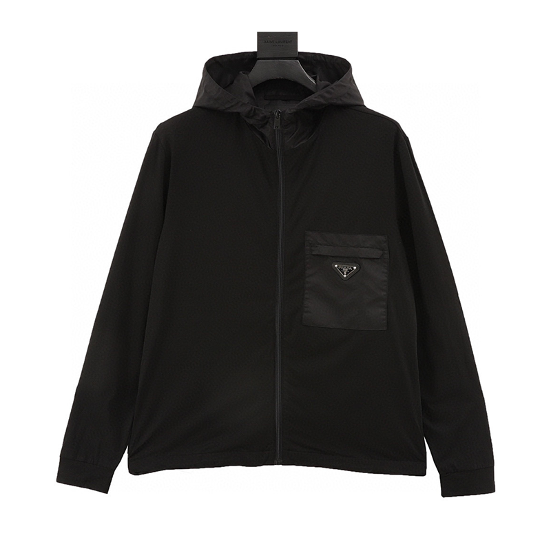 PRADA Jackets  Corner Zipper Patchwork Hooded Jacket Coat for Men and Women