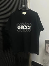 Gucci T-shirt Chest Brand Patch logo round Neck Short Sleeve25ss New pure cotton T Unisex T-Shirt OS Loose Fit Base Shirt Top Half Sleeve T-Shirt