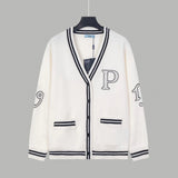 PRADA Sweater Affixed Cloth Embroidered Preppy Style Cardigan Wool Cashmere Sweater Coat for Men and Women Same Style Outerwear Top Long Sleeve Soft Glutinous Idle Style OS Loose Fit Thickened Versatile Casual Wear for Both Inner and Outer Layering