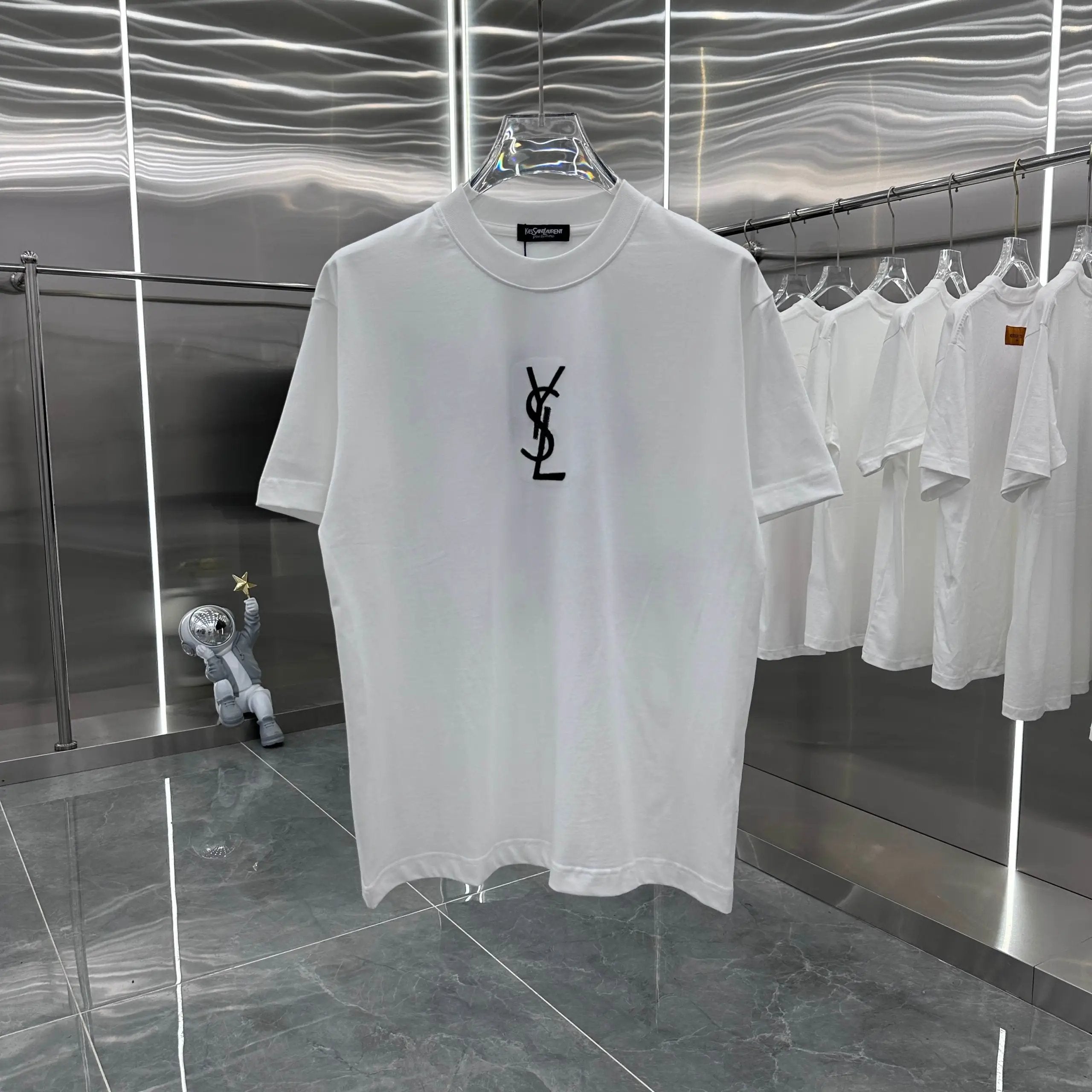 YSL T-shirt Back Brand Letter Embroidery logo round Neck Short Sleeve25ss New Pure Cotton Unisex Style T Casual T-Shirt Base Layer Shirt OS Loose Fit Half Sleeve Top Plus Size