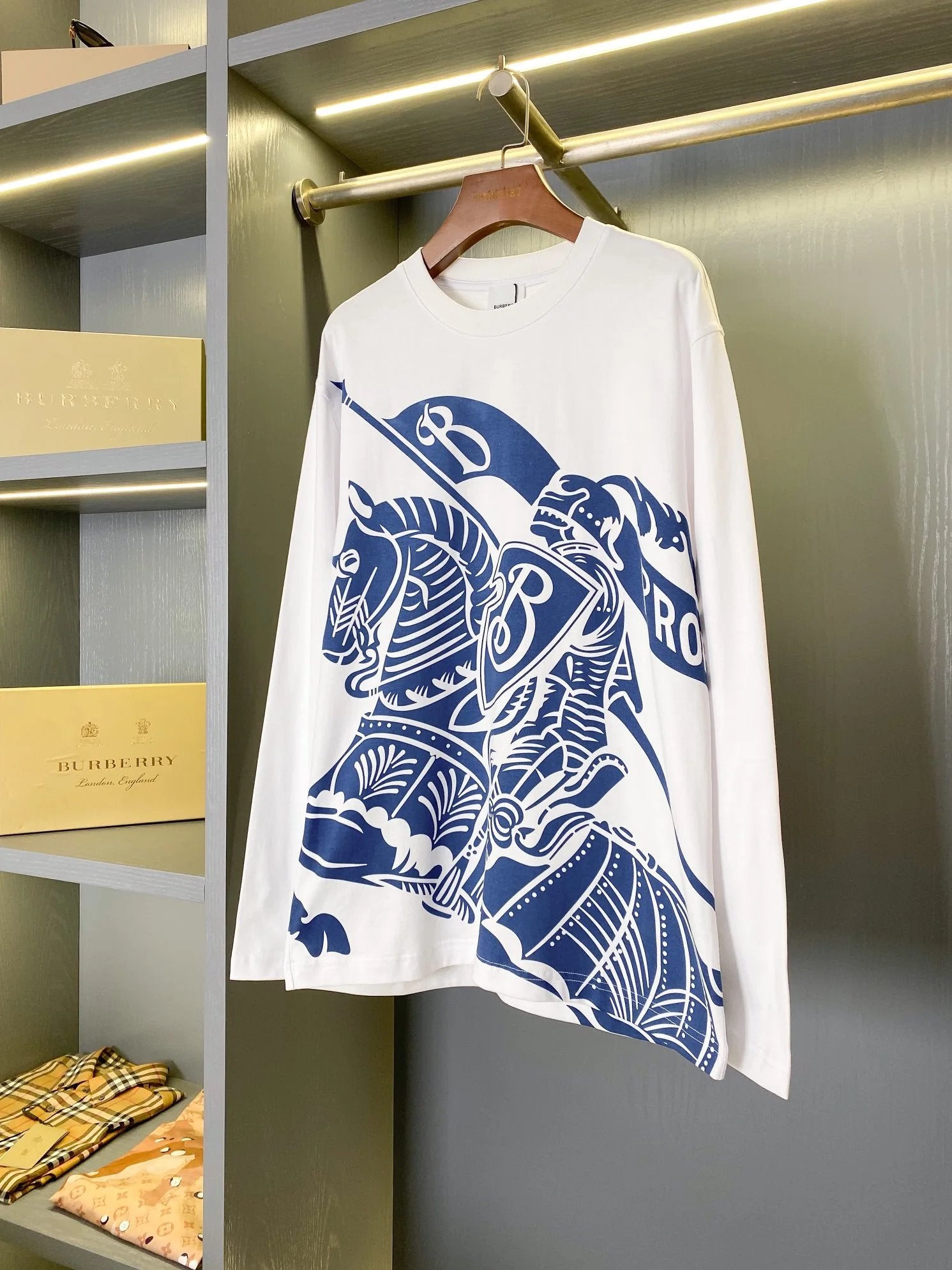 Burberry Hoodie Equestrian Knight Print Cotton Long Sleeve Sweatshirt Unisex Loose Casual Versatile Top