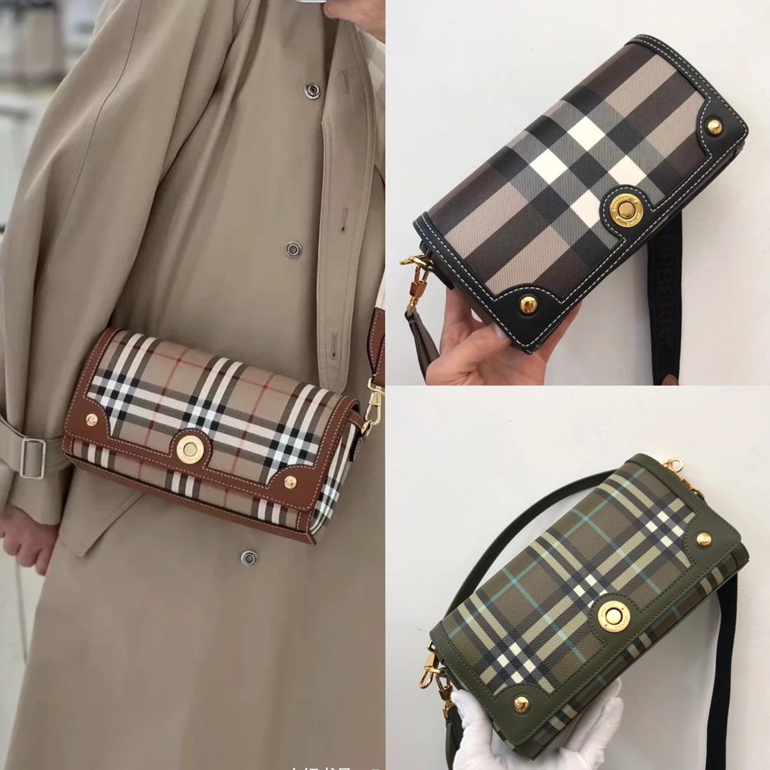 Burberry Women's Bag Top version 【Bo Baoli】Women's Bag Crossbody Bag Shoulder Bag Handbag Women's Bag Vintage Plaid Stitching Leather Note Messenger Bags Free Shipping Women's Bag
