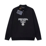 PRADA Hoodie polo Turn-down Collar Sweatshirt Casual Loose Versatile Pullover Sportswear420100% Pure Cotton Terry Top Inner Layer Unisex24ss Autumn and Winter New Products