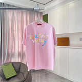 Louis Vuitton LV T-shirt Colorful Print on the Chest logo round Neck Short Sleeve25ss New Pure Cotton Unisex Style T T-shirt OS Loose Fit Base Shirt Short Sleeve T-Shirt Top