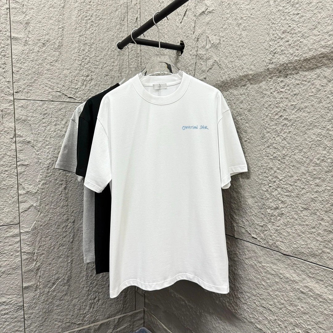 Dior T-shirt Letter Embroidery Crew Neck Short Sleeve Pure Cotton T T-shirt ins Unisex Simple Summer New Casual Base Shirt T-Shirt