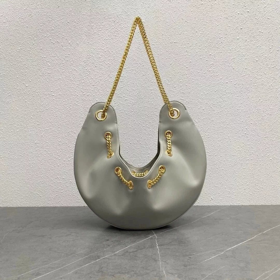 Celine women's bag Top version Original Leather2022New Product AVA Underarm Bag Chain Underarm Bag the Classic Moon Shape Natural Drape Design Chain Used Underarm Bag Is the Main Feature of This Chain Underarm Bag198993