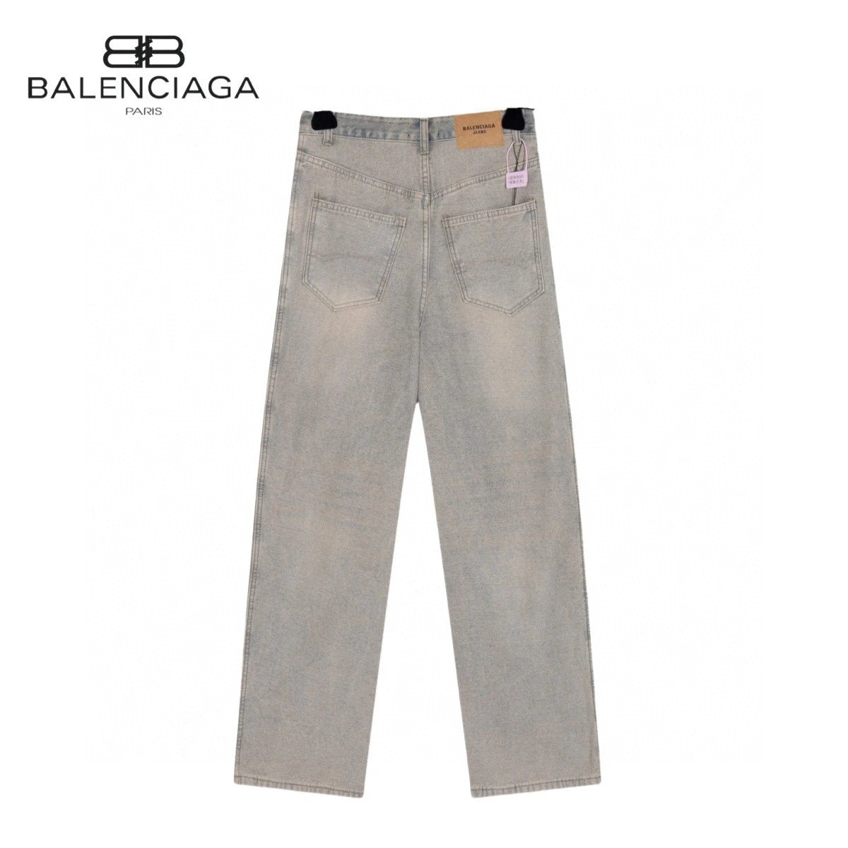 Balenciaga Jeans Refreshing Light Blue Texture logo25ss Spring Summer New Straight Slim Fit Jeans Unisex Loose Fit Long Pants