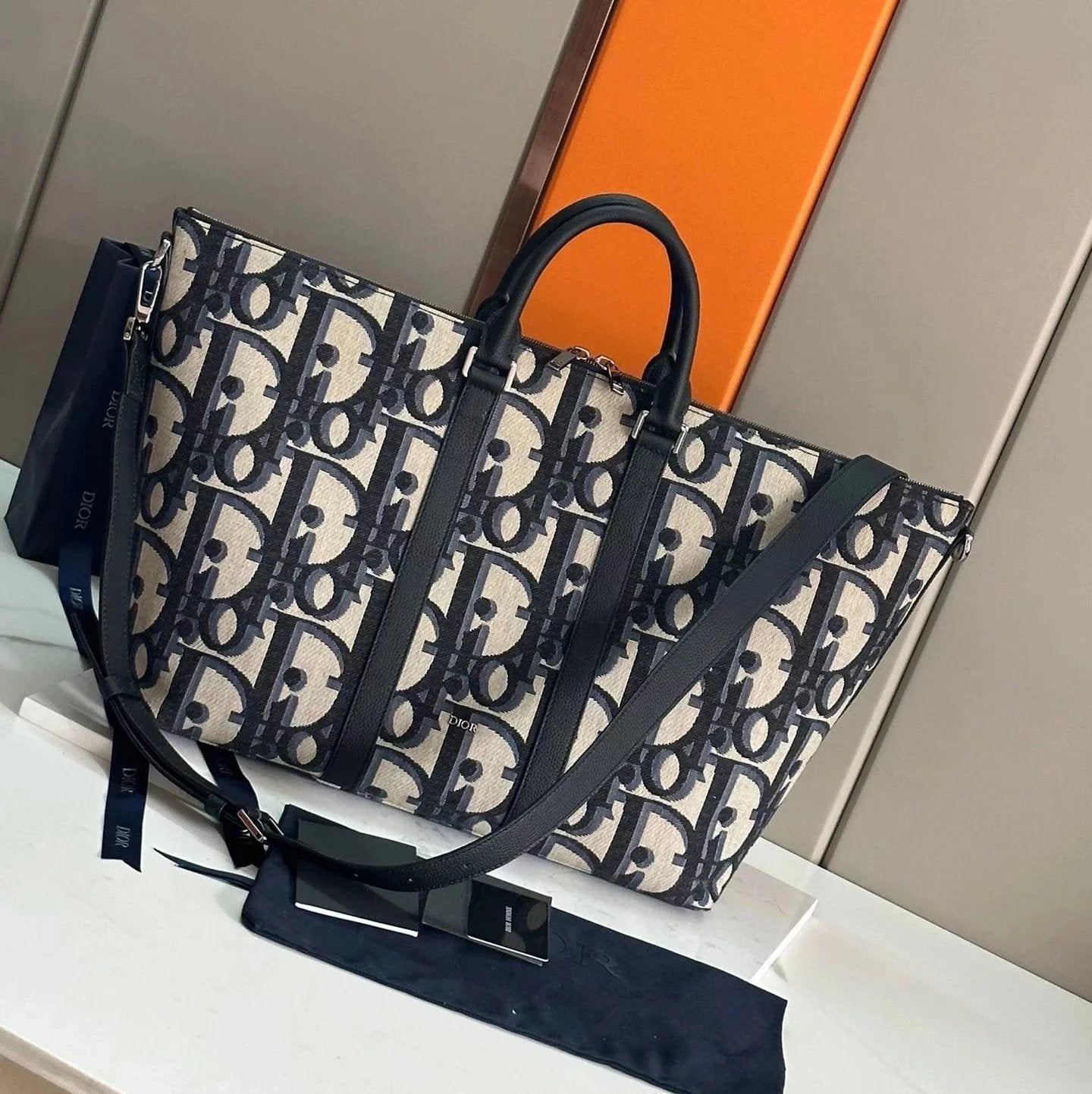 Dior Travel Bag Top version 【Original Factory】24Spring New weekender40Handbag Tote Bag Men's Tote Bag Handbag Computer Bag Classic Oblique Printed Men's Bag Handbag Shopping Bag Men's and Women's Bags Large-Capacity Luggage Bag