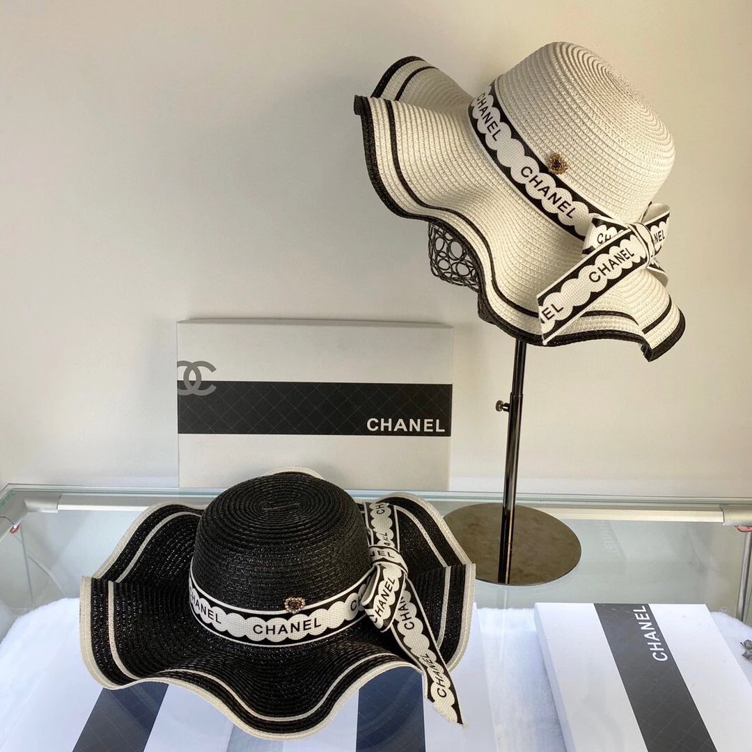 Chanel Hat 2023New Wave Brim Bow Straw Hat Straw Hat Bowler Hat Detail Control，Simple and Elegant，All-Matching Item～First Choice for Getting out of the Street，New Hat Type Super Beautiful and Greasy