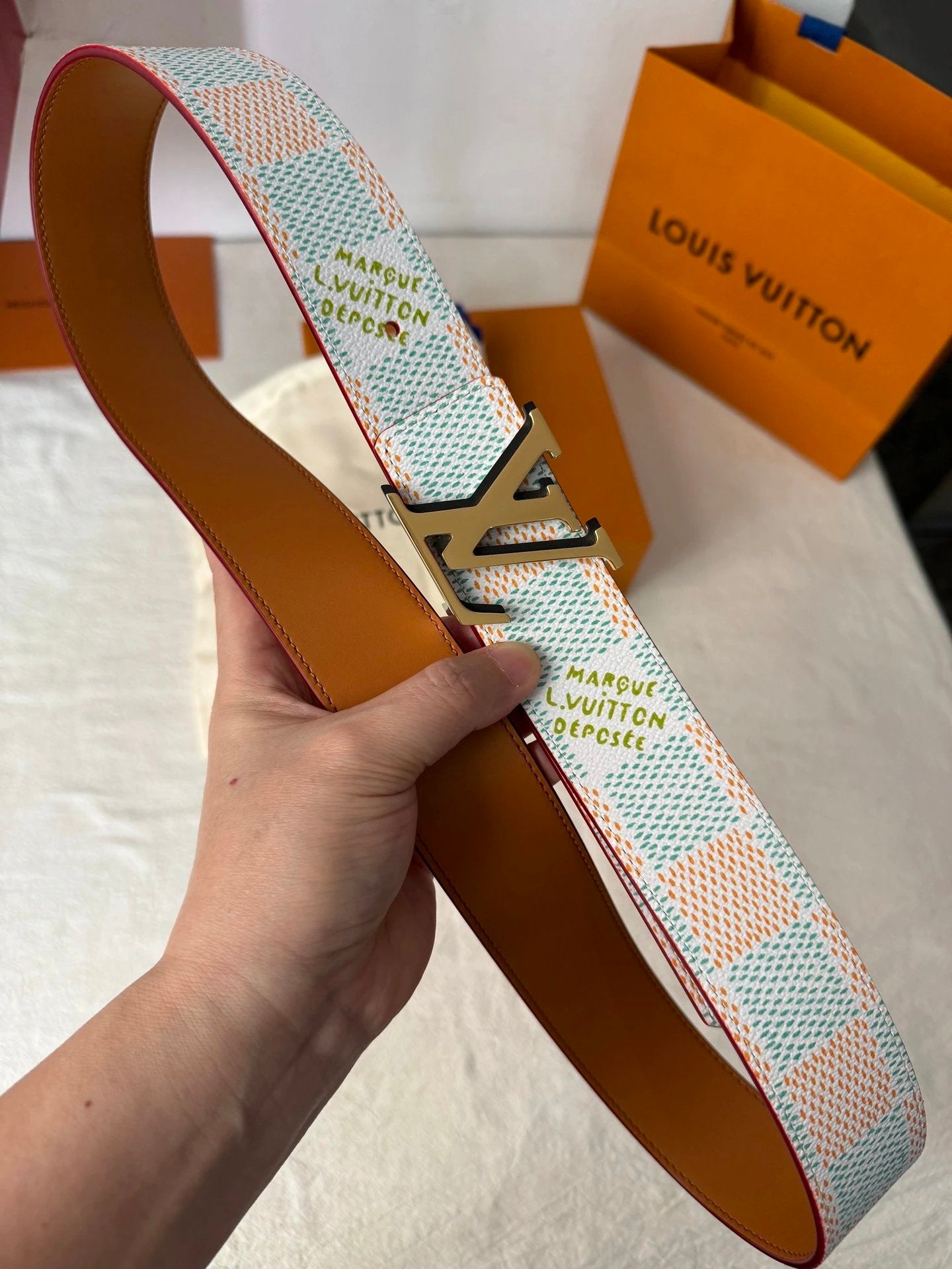 Louis Vuitton LV Belt Top version 【Counter Quality】The Most New Belt4.0cm Men's Belt Men's Leather Belt with Classic Presbyopic Checkerboard Plaid Belt with Genuine Goods Packaging in and out of the Counter No Problem Versatile Casual Fashion Formal Wear