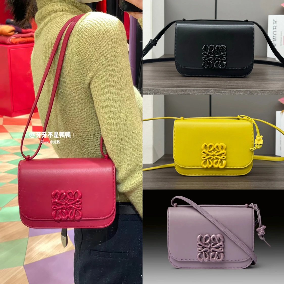 LOEWE Women's Bag Top version 【Premium Version Original Leather】Goya New Square Bag Silk Cowhide File Holder Women's Messenger Bag Flap Bag Crossbody Bag Shoulder Bag Luo Jia Goya Series New Women's Bag