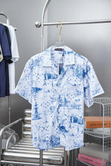 Louis Vuitton LV Shirt Full Cityscape Print logo Shijia Turn-down Collar Short Sleeve Shirt Unisex Versatile Business Casual Slim Fit Jacket