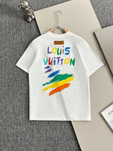 Louis Vuitton LV T-shirt Front and Back Hand-Painted Colorful Letter Print logo round Neck Short Sleeve25ss New Pure Cotton Unisex Style T T-shirt OS Loose Fit Base Shirt Half Sleeve T-Shirt Top Half Sleeve