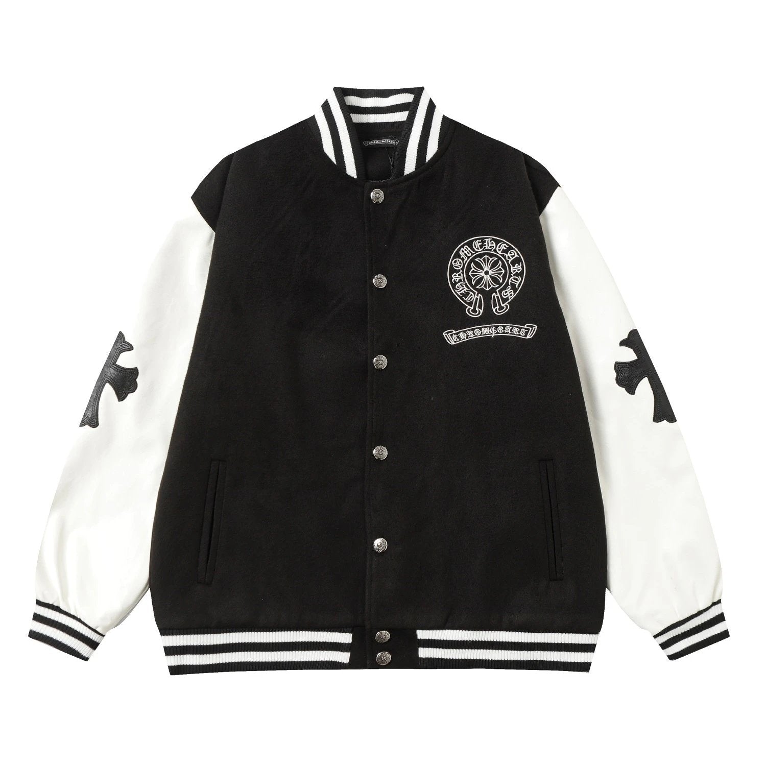 Chrome Hearts Jackets Leather Patchwork Baseball Uniform Multicolor Jacket Coat Men and Women Same Autumn and Winter New Loose Sports and Leisure All-Matching