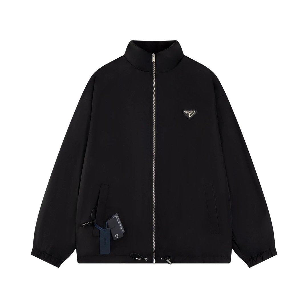 PRADA Jackets Triangle Logo Reversible Fleece Jacket Unisex Autumn Winter New Sports Casual Loose Fit Versatile